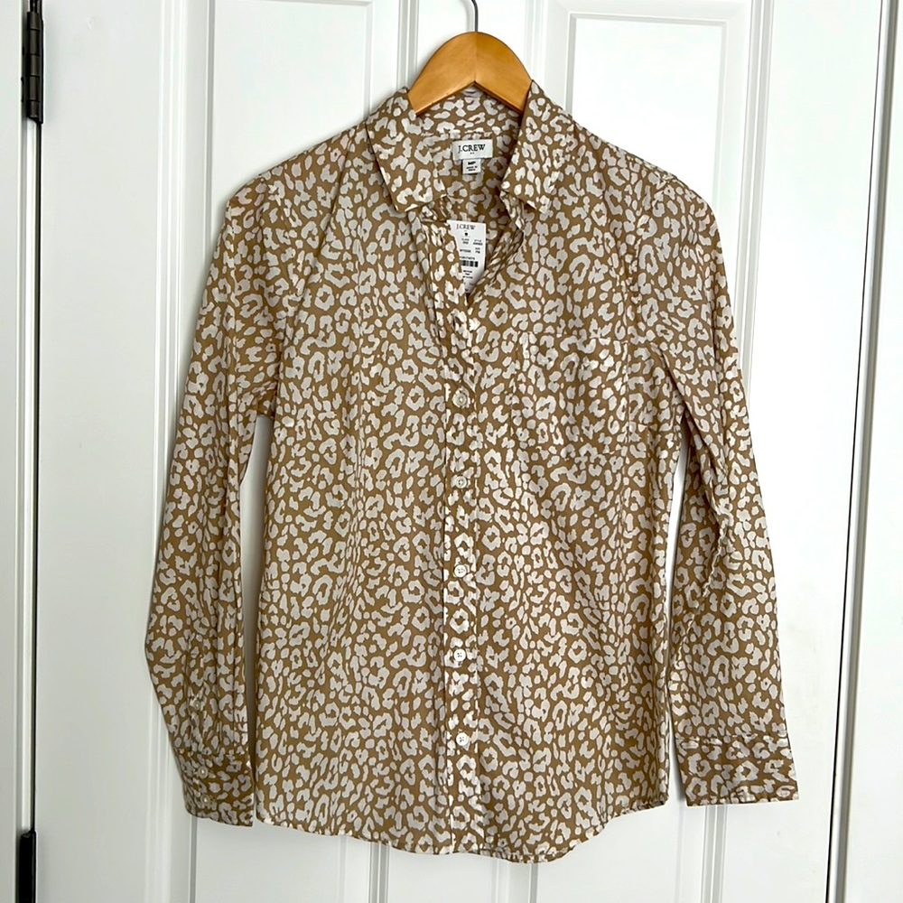 J. Crew khaki leopard button/up shirt